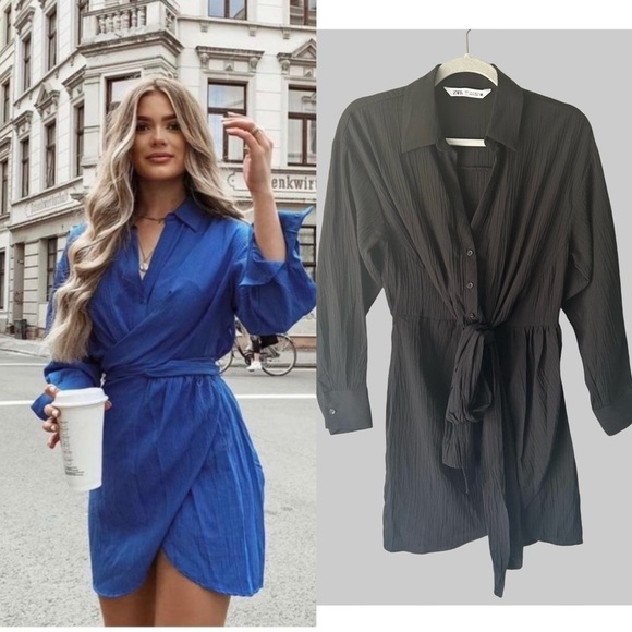 Zara  Faux Wrap Mini Shirt Dress - Picture 1 of 16